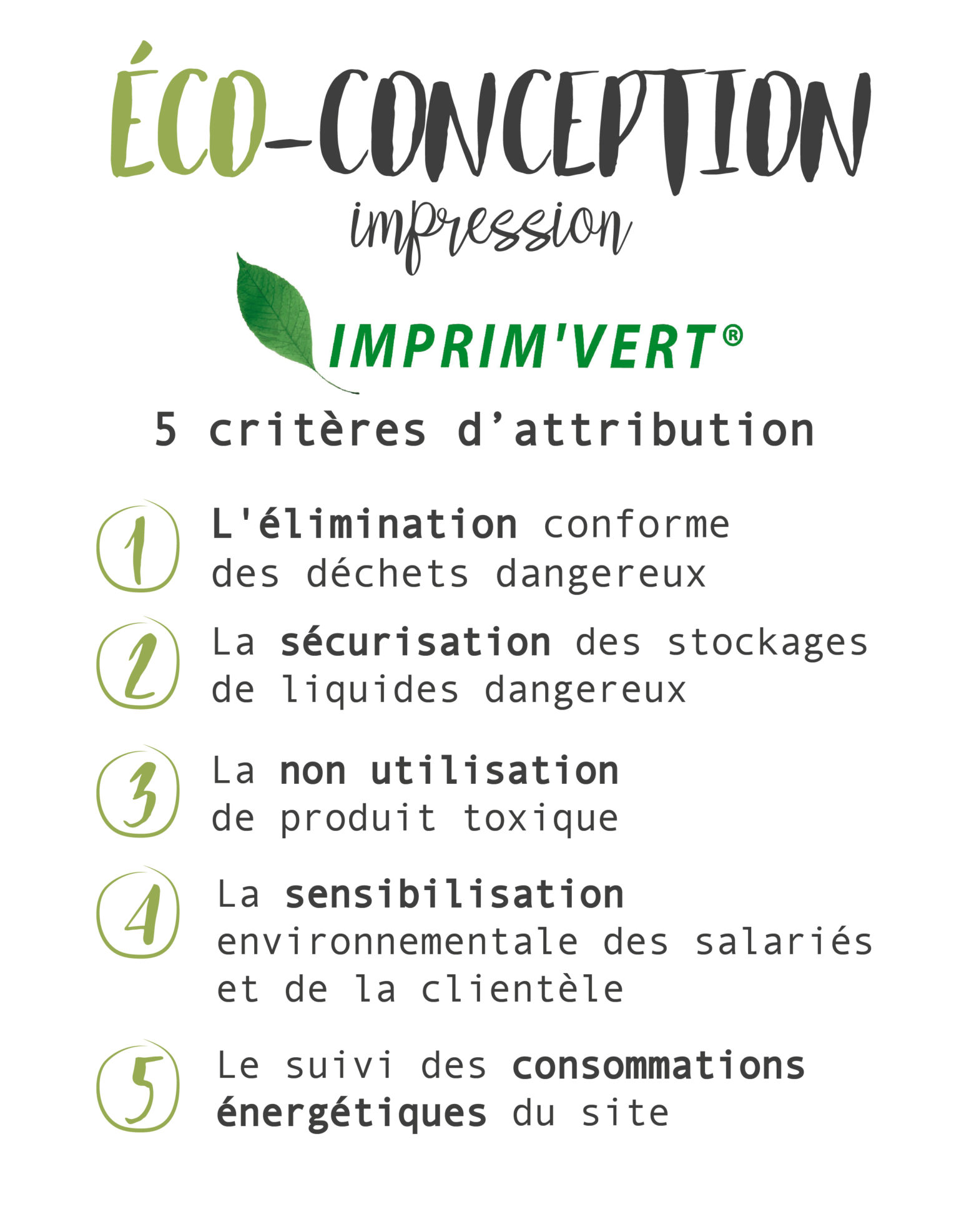 5 critères d'attribution du label imprim'vert