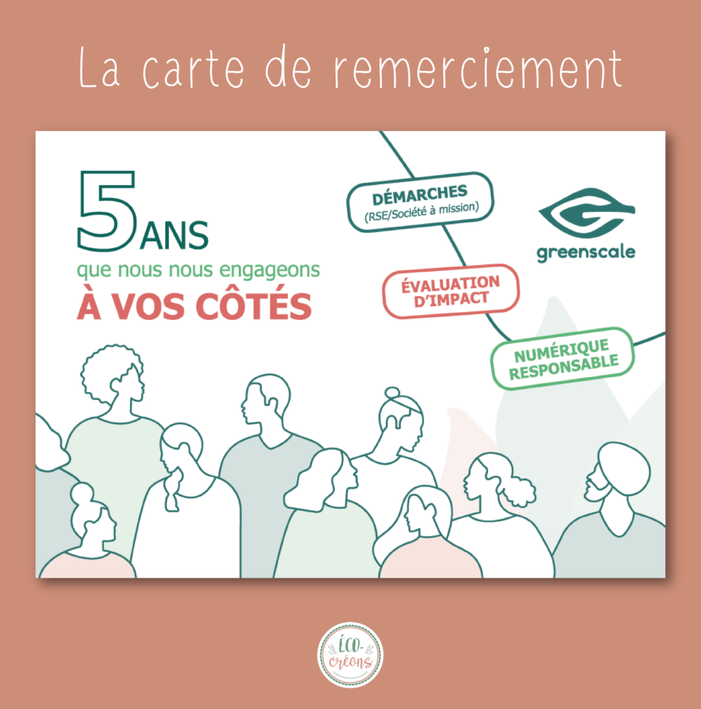 Recto de la carte de remerciement pour les 5ans de Greenscale.