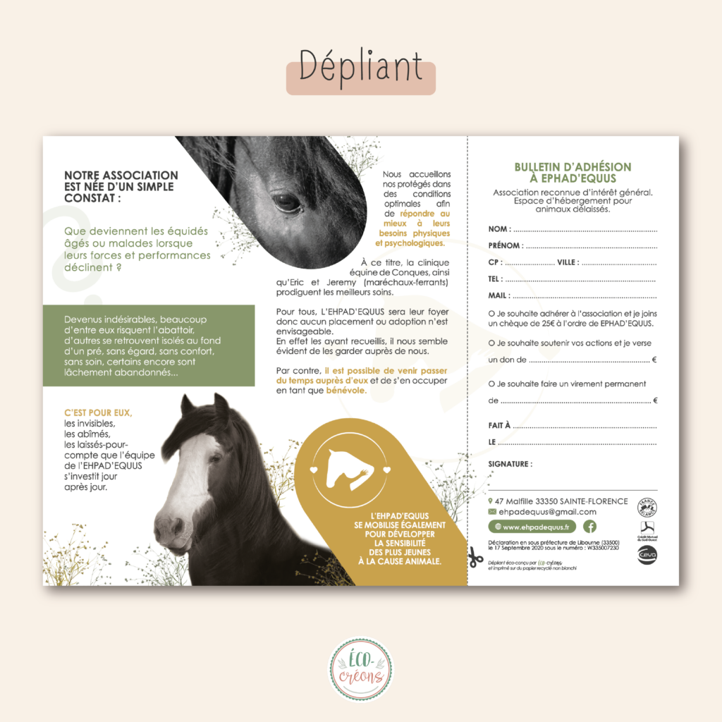 Support de com' : Dépliant pour l'association Ephad Equus