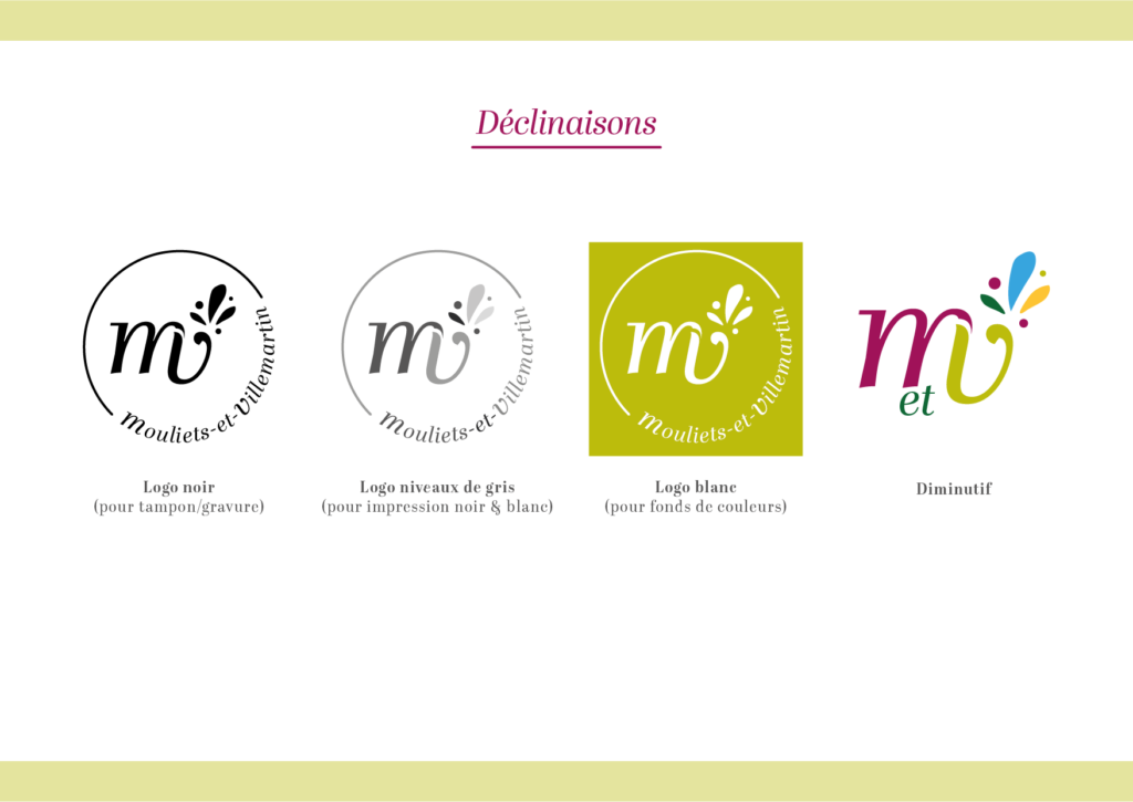 Déclinaisons du logo de l'identité visuelle de la Mairie Mouliets & Villemartin par Éco-Créons